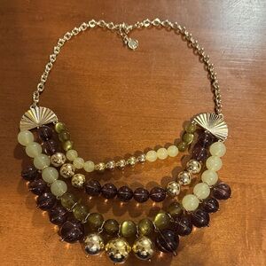 Liz Claiborne Multi-Strand Beaded Statement Necklace Gold Green Brown